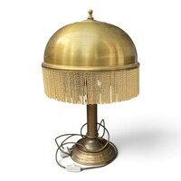 Impozáns Art Deco  sárgaréz oszlopos asztali lámpa rojtos burával – 60 cm