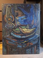 D.Borbély Gizella (1920-1994), "Esti csendélet", Képcsarnok 1979, festmény, olaj, farost, 60x80 cm