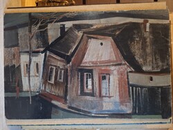 Pál Gyula: "Megkésett ősz", Képcsarnok 1980, festmèny, olaj, farost, 45x70 cm