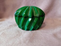 Malachite Glass Candy Box from Czechoslovakia with Twisted Pattern