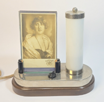 Ritka art deco / bauhaus asztali lámpa fényképtartóval az 1930-as évekből