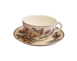 V. Szbs Auction: Hollóházi, 1920s floral pattern coffee cup with saucer – Perfect condition