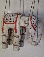 Vintage fa elefánt figura, mozgatható