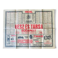 Eredeti 1935-ös naptár és reklámplakát: Hesz és Társa, FAG, TENOID fékbetét, Chronos órák