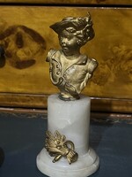 Eredeti 19. sz. francia tűzaranyozott bronz gyermek büszt /márvány talpazaton