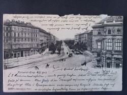 Antik képeslap Bécs – Kolowrat-Ring villamosokkal és lovaskocsival Szepes-Bélára küldve 1900 körül