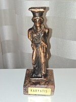 Vintage görög tömör bronz szobor, KARYATIS (KARIATIDA) márvány talpon
