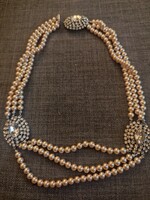 Grandiózus Üveg Vintage Faux Pearl Nyakék