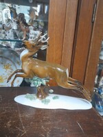Alt Német,Germany Selb Rosenthal 1940,Szökellő Őzbak,Szarvas,Kézi Festett Porcelán Figura.22 cm.