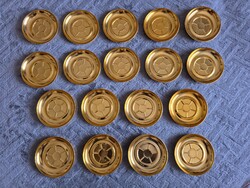 Retro Gold Anodized Aluminum Coaster Set – 18 Pieces in Excellent Condition