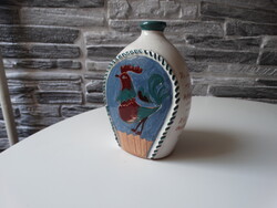 Ceramic Rooster Bottle - Flask - Imre Lassú Pottery Master - Heves Town - 17 CM Tall