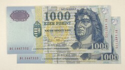 2 x 1000 Forint 1998 DC Series - SERIAL NUMBER TRACKER - UNC / Perfect condition