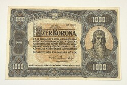 1000 Korona 1920 - Vörösbarna-fekete sorszámozás - XF- tartásban