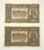 2 x 100 Korona 1923 - Nyomdahely jelöléssel és nyomdahely nélküli változatok - aUNC tartások