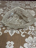 Old glass decorative plate / candy dish – with plastic floral decoration