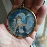 Szép régi rézkeretes ajtódísz/fali dísz II.(7,5 cm)