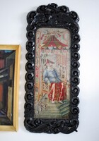 Antik kinaizáló gobelin kép , Ázsia uralkodó , XX. század eleje , Pollák Arnold faragott keret 102cm