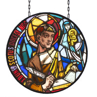 Pituk József Viktorián (1906-1991): John Dunns Scotus, festett ólomüveg kép, Á: 82 cm