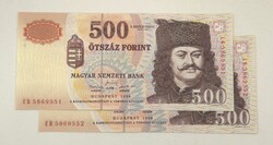2 x 500 Forint 1998 EB sorozat - SORSZÁMKÖVETŐ - UNC / Hibátlan állapotban