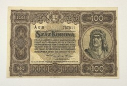 100 Korona 1920 - Vörösbarna-fekete sorszámozás - aUNC tartásban