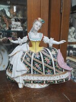 Régi Német,Germany Ludwigsburg 1758-1793,Kézi Festet Korabeli Dáma Porcelán Figura.20 cm.