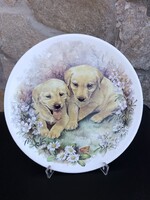 ​Olasz kerámia fali dísztányér – Labrador kölykök / Kiskutyás minta (21 cm, Rometti)