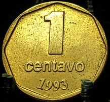 Argentína 1 centavo, 1993 tombak Dátumban az 1-es talpatlan A16G5