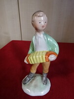 Bodrogkeresztúri -kézzel festett - mázas kerámia figura, Harmonikás fiú. Jókai