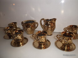 PORCELÁN - 14 db  - ARANY - KÁVÉSKÉSZLET - 3 D - RÓZSÁS - HIBÁTLAN