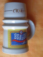 Hollóházi signed porcelain mug - with Saloon Beer label, gold-painted personalized (Miki)