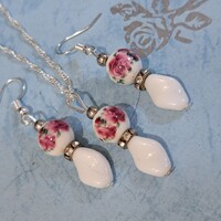 Porcelain Earrings and Pendant with Silver-Plated Chain