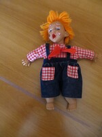 Régi retro gumi műanyag fejű cérnahajú bohóc baba 23 cm 1970-es évekből