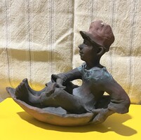 Ritka, nagyméretű Bálint Zsombor (Mona Kund) terrakotta kerámia szobor – Hibátlan