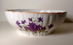 Régi pajzspecsétes Zsolnay porcelán ibolya mintás nagy méretű pogácsás köretes tál.
