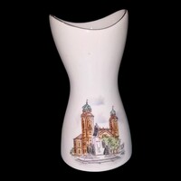 KÜLÖNLEGES RÉGI BUDAPEST AQUINCUM PORCELÁN VÁZA – DEBRECENI LÁTKÉPPEL