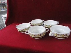 Set of 5 LILIEN Porcelain Items from Austria, Soup Cups with Yellow/Brown Pattern. Vanneki!
