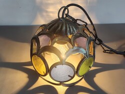 Vintage kovácsoltvas lámpa ólom üveg betétekkel ALKUDHATÓ