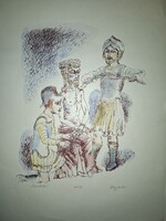 Galambos Tamás (1939-): Kicsúfolás, 1988. Színezett litográfia, papír, jelzett, számozott (100/88).