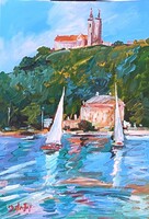 Festmény - BÁNFI :TIHANY (olaj, karton, 50x35 cm)