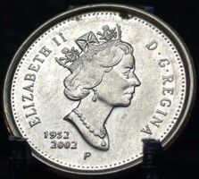 Kanada 10 cent, 2002 50. Évforduló - II. Erzsébet királynő trónralépése Verdejel: "P F01A2