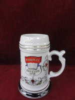 Hollóházi porcelán sörös korsó, a Miskolci Nehézipari Egyetem 1992-es  emlékére. Vanneki!