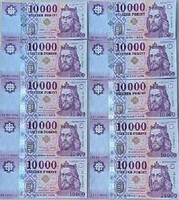 10 db. 10000 forintos hajtatlan UNC sorszámkövető