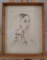 Holló László grafika 34x42 cm kerettel