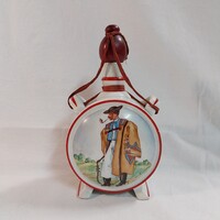 Antique Kőbánya Porcelain Flask - Hand-Painted Cikos and Flower Pattern (20x11x7.5 cm)