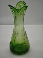 Retro cseh zöld hutaüveg váza (28,5 cm, hibátlan)