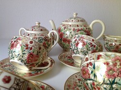 Older ZSOLNAY CHERRY BLOSSOM PATTERN 6-PERSON TEA SET - PERFECT CONDITION