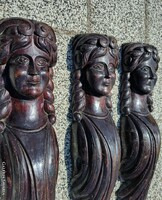Antik 3db faragott  figurális cariatida(kariatida) szobor/bútordísz   64,5 cm. Alkudható!
