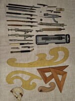 Körzők, vonalzók, tollak, alkatrészek, egyben