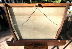 Antik retro kihúzható vetítővászon fa dobozában