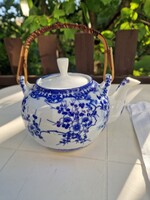 Antik , kék - fehér,  cseresznye virágos japán porcelán teás / kávés kanna / kiöntő tetővel